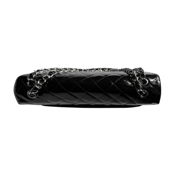 CHANEL Classic Maxi Single Flap Patent Leather • BLACK • Silver-Tone Hardware - Picture 8 of 16